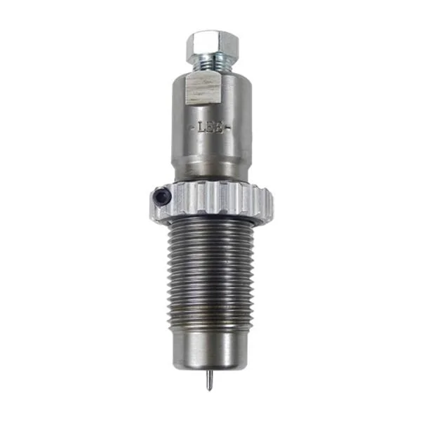 LEE 25 Creedmoor Full Length Sizing Die, upright silver die with threaded body and adjustment nut