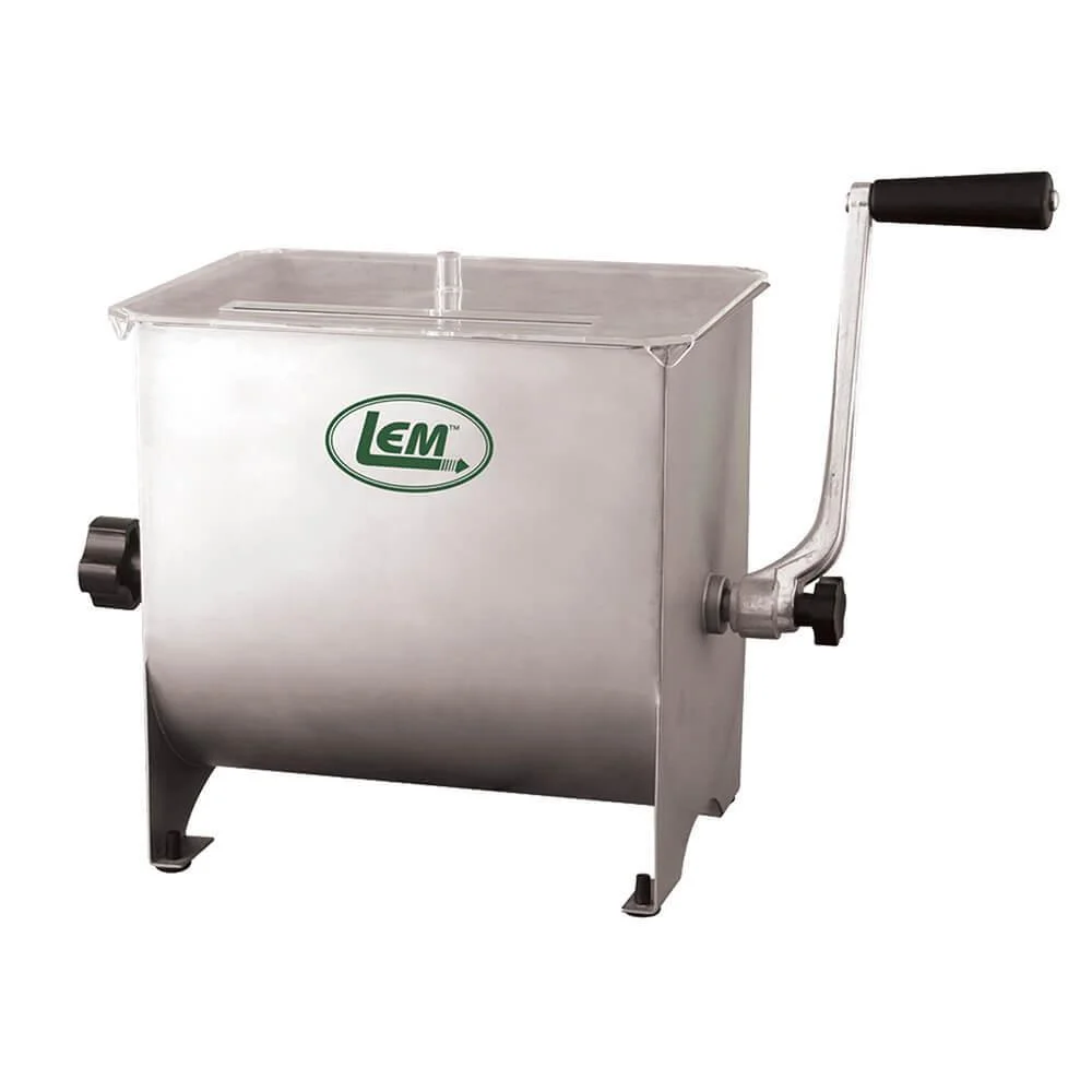 primary-40123 LEM MightyBite Manual Meat Mixer, stainless steel front view with hand crank and black feet