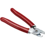 LEM Products Hog Ring Pliers angled side view with red handles and silver jaws