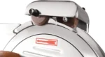 LEM Products Big Bite 10-inch Commercial Slicer, close-up of silver housing and top guard