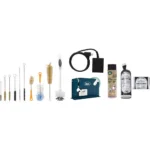 LEM Products Grinder Accessory Kit, front view of assorted brushes, bottles, pouch and tubing