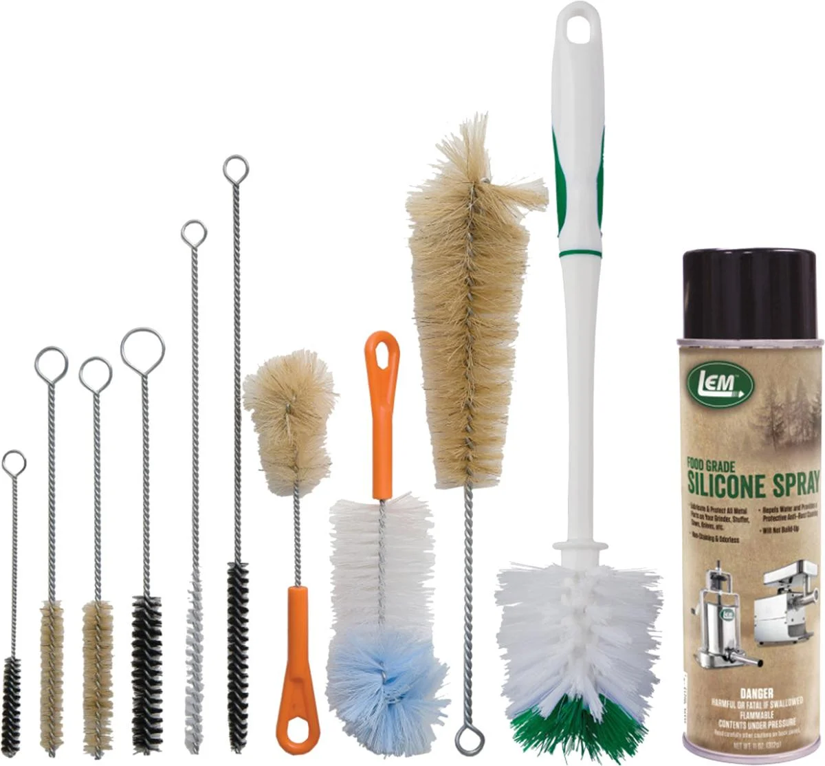 primary-40156 LEM Products Grinder Cleaning Kit with assorted brushes and aerosol can