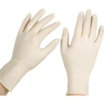 LEM Products Deer Processing Latex Gloves, two off-white gloves with palms forward