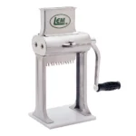 LEM Products 2 in 1 Jerky Slicer and Tenderizer silver front view with top hopper and side crank