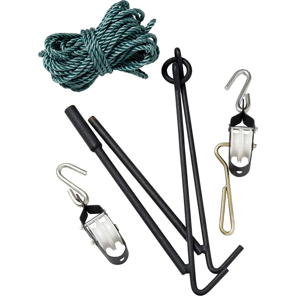 primary-40195 LEM Products Collapsible Gambrel with Rope Hoist, black gambrel bars, green rope, hooks and pulleys