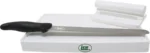 LEM Products Jerky Board and Knife white cutting board with guide and black-handled knife