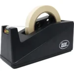 LEM Products Tape Dispenser & Freezer Tape, black tabletop dispenser holding a beige tape roll