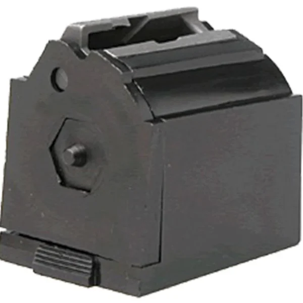 Ruger JX-1 rifle magazine, black angled view with top feed opening and front release tab