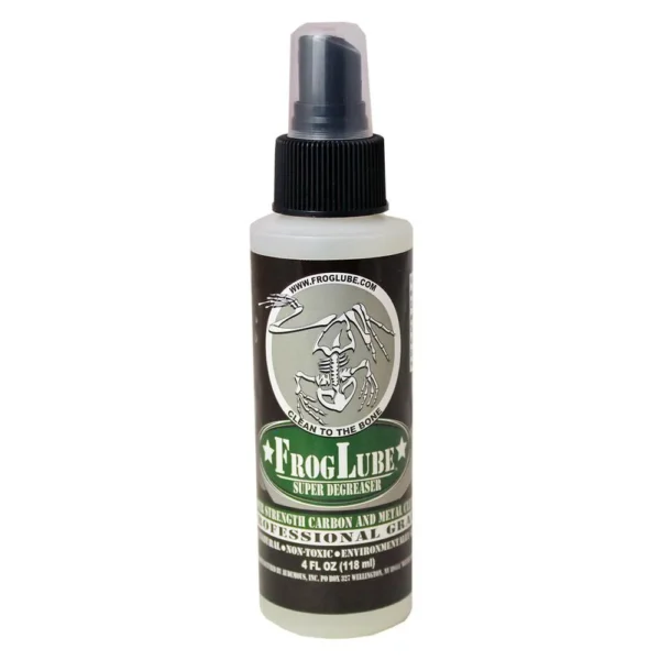 Froglube Super Degreaser Spray, upright white bottle with black pump and clear cap