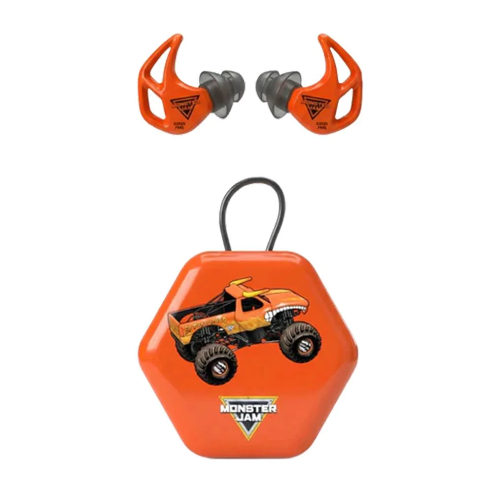 primary-40232 Axil Monster Jam X20 El Toro Loco orange ear plugs with grey tips and matching hexagonal case