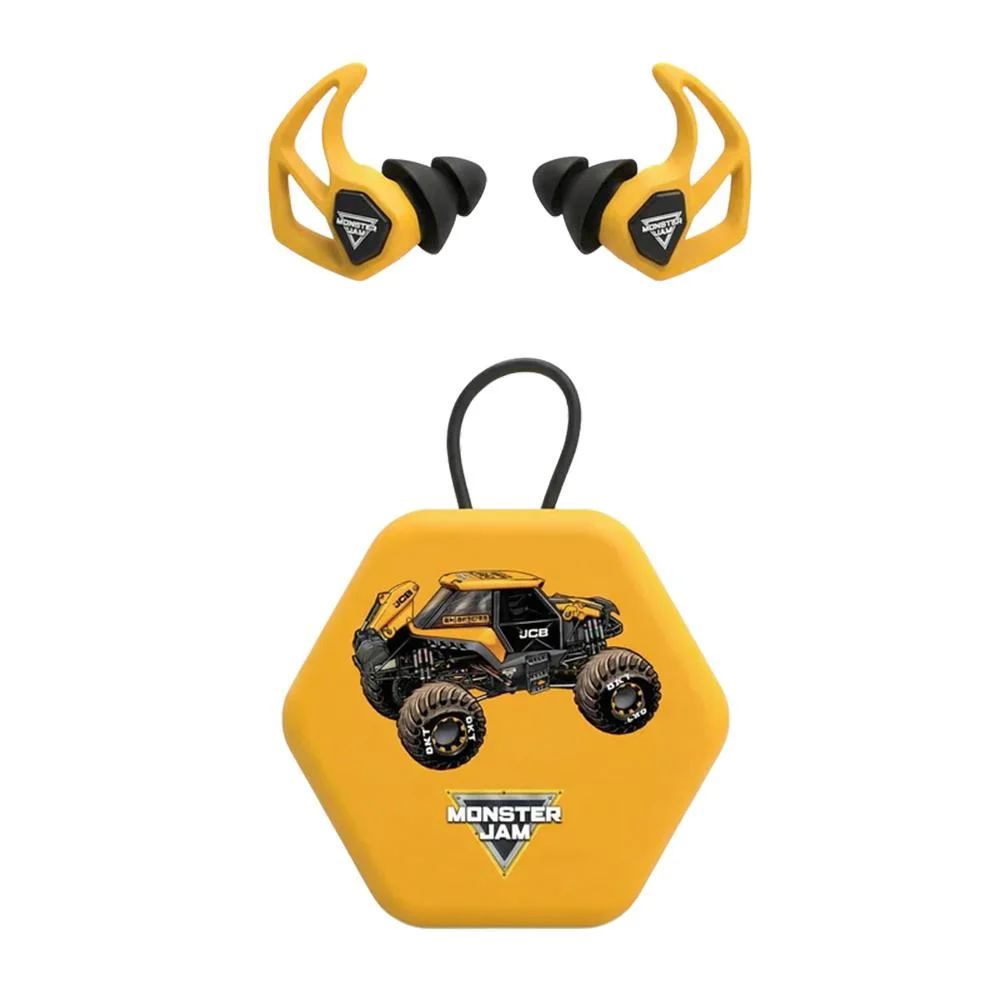 primary-40236 Axil Monster Jam X30i Digatron yellow ear plugs with black tips and matching hexagonal case
