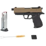 RETAY RXP22, black and FDE pistol side view with magazine, brush, rod and small accessory