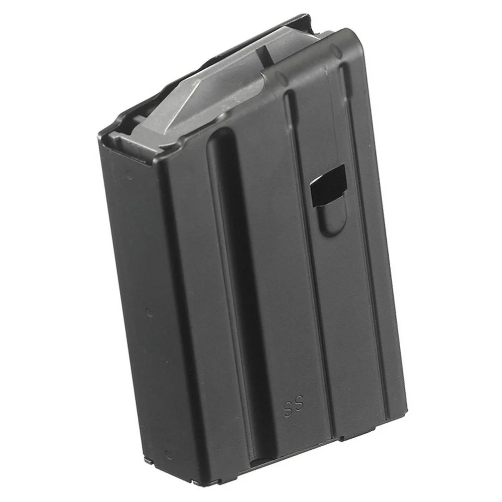 primary-40242 Ruger SR-556 Rifle Magazine, black metal magazine in angled side view