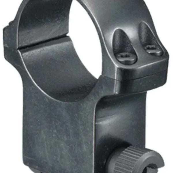 Ruger Steel Scope Ring 6B, single blued ring in angled side view with clamp screw