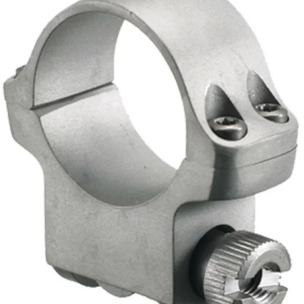 Ruger Steel Scope Ring 4KHM, angled view of matte silver ring with clamp screw