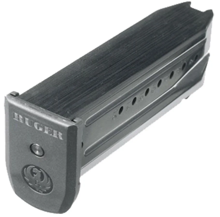 primary-40251 Ruger Handgun Magazine for SR9 & SR9C, blued steel angled view with black baseplate