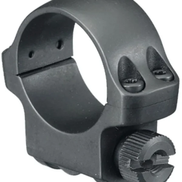 Ruger Steel Scope Ring 3BHM, matte black angled view with mounting knob