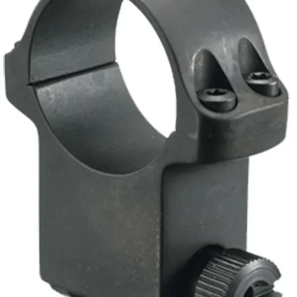 Ruger Steel Scope Ring matte black ring, angled front view with mounting screws