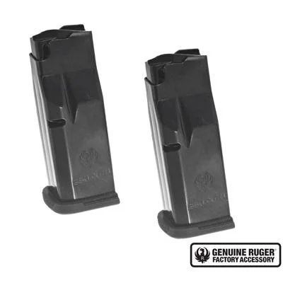 primary-40266 Ruger LCP Max magazines, two black magazines shown upright with extended baseplates