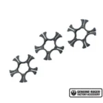 Ruger Moon Clip Speed Loader for SP101, top view of three black star-shaped moon clips