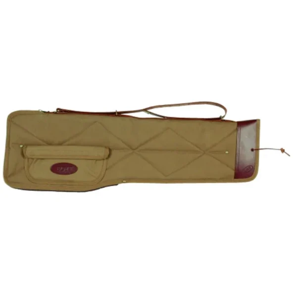 Boyt Signature Series Waxed Canvas Takedown Case, khaki side view with handles and outer pocket