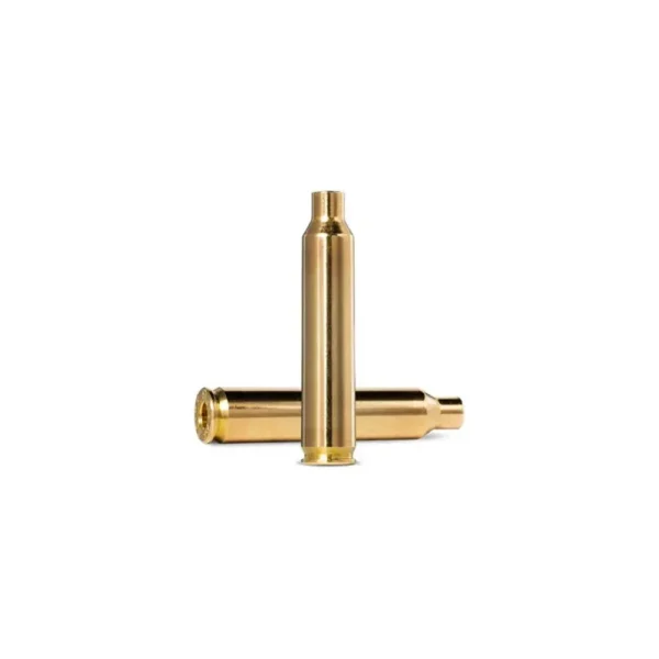 Norma Premium Reloading Brass .204 Ruger, three gold-colored empty cases