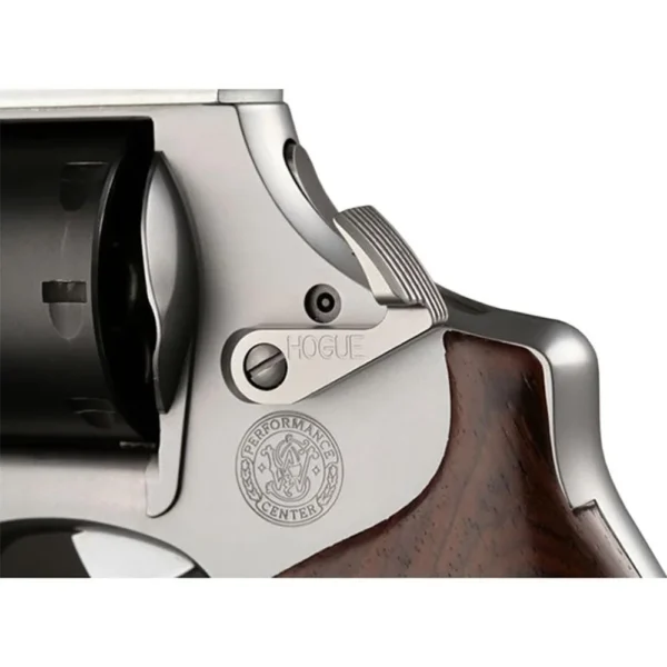 Hogue S&W Long Cylinder Release, stainless release mounted on a silver revolver