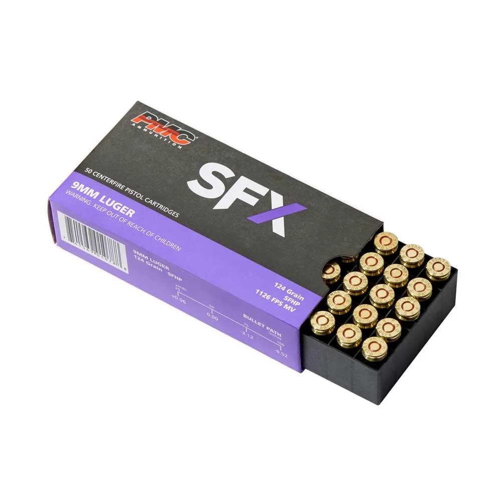 primary-40353 PMC AMMUNITION PMC SFX Handgun Ammunition 9mm Luger 124 gr. JHP 1201 fps 50/ct