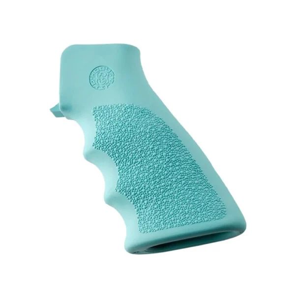 Hogue AR-15/M-16 Rubber Grip with Finger Grooves, aqua side view with textured panel