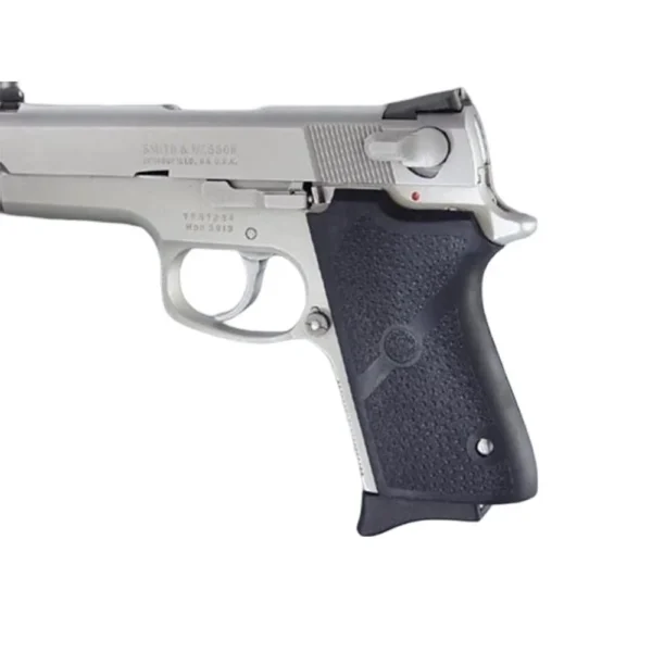 Hogue S&W 3913 Series Rubber Grips Panel black grip shown on the right side of a silver handgun