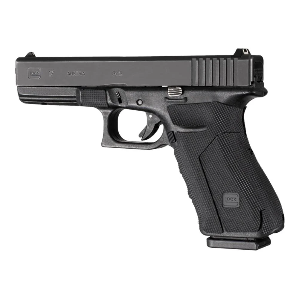 primary-40379 Hogue Wrapter Adhesive Grip for Glock, black block-textured grip installed in side view