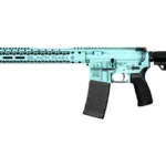 Black Rain Ordnance BRO SPEC+ 556NATO Fusion Blue rifle, side view with black stock and magazine