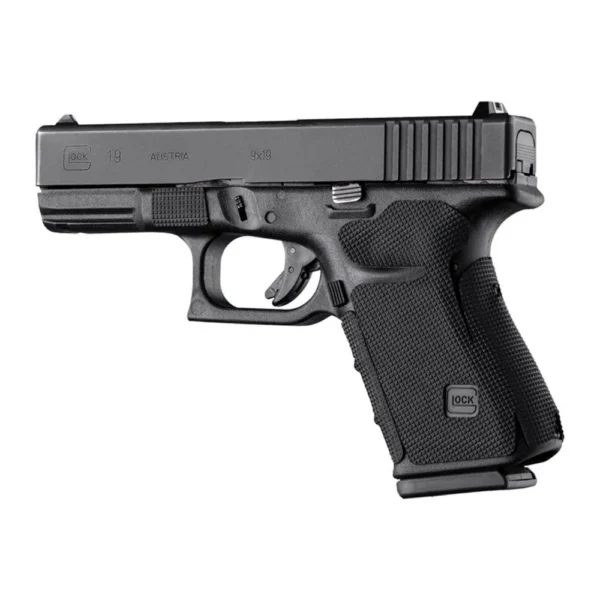 Hogue Wrapter Adhesive Grip for Glock, black block-textured grip installed in side view