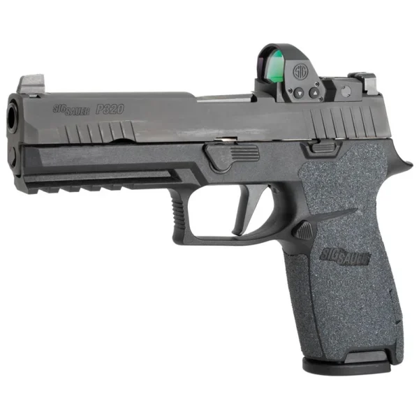 Hogue Wrapter Grit Adhesive Grip Sig Sauer P320, black textured grip installed, left-side view