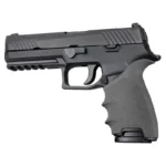 Hogue HandAll Beavertail Grip Sleeve for Sig Sauer P320, grey sleeve fitted on black handgun