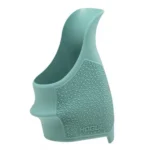 Hogue Handall Beavertail Grip Sleeve aqua sleeve in angled side view with textured panels