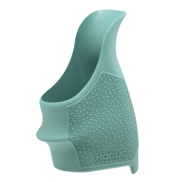 Hogue Handall Beavertail Grip Sleeve aqua sleeve in angled side view with textured panels