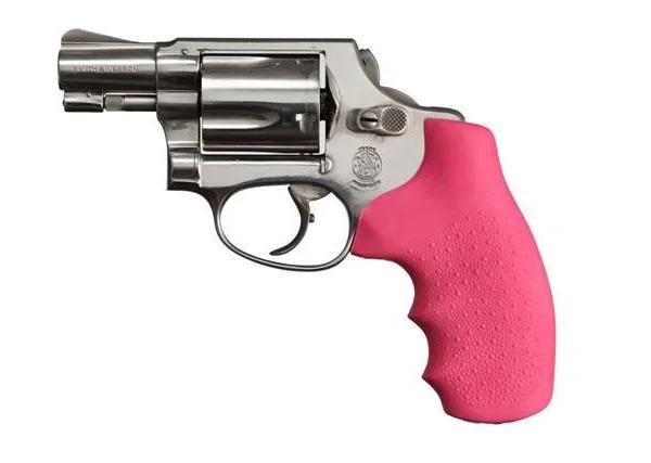 Hogue S&W J Frame Round Butt Rubber MonoGrips, pink grip fitted to a stainless revolver