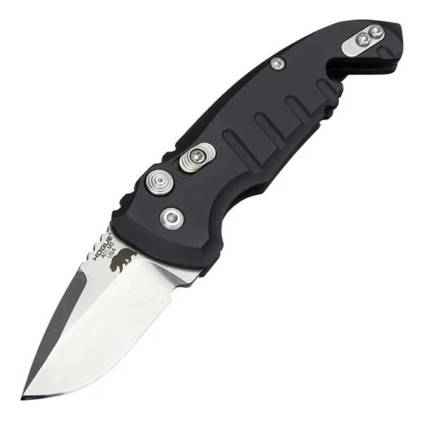 Hogue A01-Microswitch Automatic Folder black folding knife with silver blade, left-side view