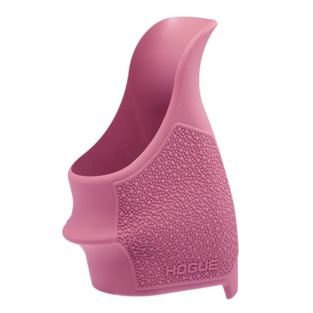primary-40426 Hogue Handall Beavertail Grip Sleeve, pink side view with textured grip panels and beavertail
