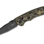 Hogue Deka ABLE Lock Folding Knife, open side view with black blade and green patterned handle