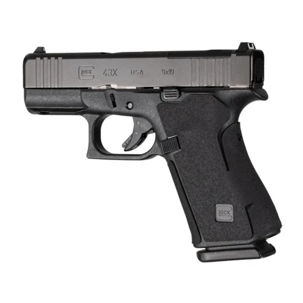 Hogue Wrapter Glock 43x/48 adhesive grip, black rubber grain texture shown in side view