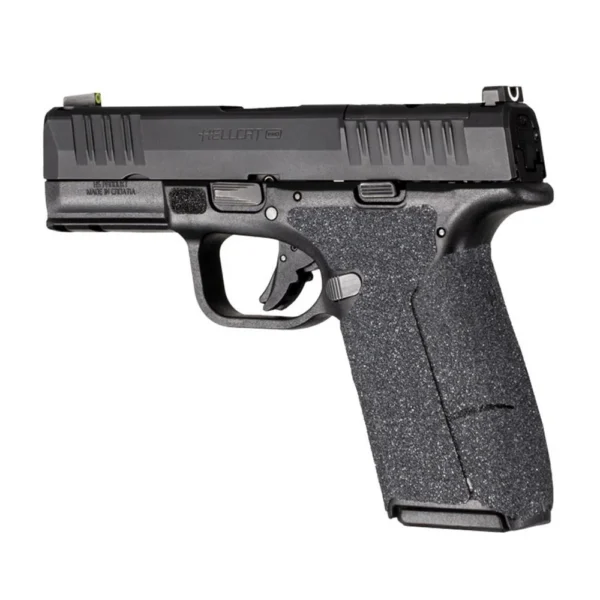 Hogue Wrapter Springfield Hellcat Pro adhesive grip, black heavy grit texture in side view