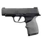 Hogue HandAll Beavertail Grip Sleeve for Sig Sauer P365XL Slate Grey, fitted on black handgun