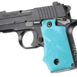 Hogue Rubber Grip with Finger Grooves for SIG Sauer P238, aqua grip shown on pistol