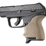 Hogue HandAll Beavertail Grip Sleeve Ruger LCP II Flat Dark Earth on black pistol, right-side view