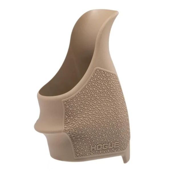 Hogue Handall Beavertail Grip Sleeve, FDE angled side view with textured grip and beavertail