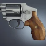 Hogue Grips S&W J Frame Round Butt Bantam Grip, brown wood grip shown fitted to a silver revolver