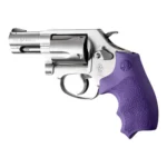 Hogue Overmolded Rubber Bantam Grip Closed Backstrap, purple, left side on silver revolver