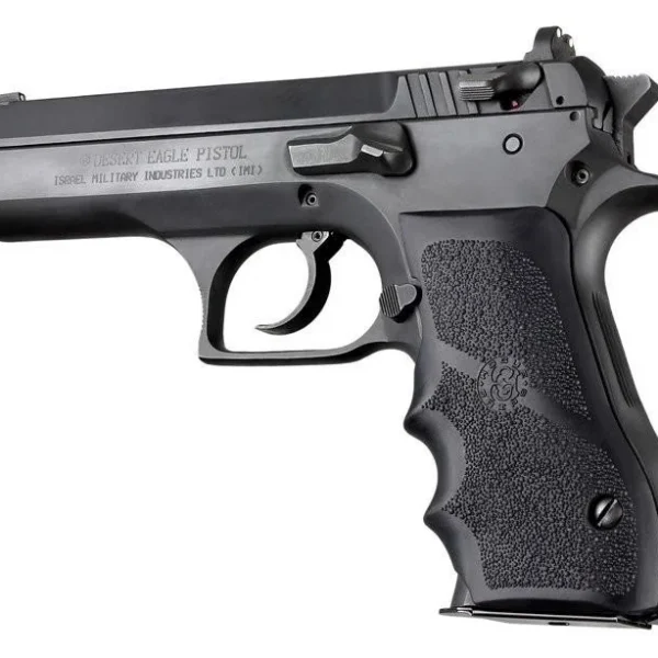 Hogue Magnum Research Baby Eagle Rubber Grips, black finger-groove grip installed, left side